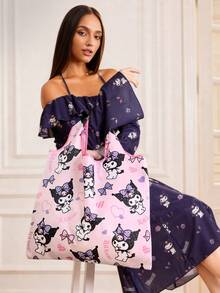 HELLO KITTY AND FRIENDS | SHEIN 1 个可爱卡通人物印花可折叠购物袋、手提袋，带珠链小收纳袋，可挂在包上。 - 粉色 - 查看 4