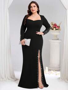 Coutiva فستان سهرة رسمي بحجم كبير (مزخرف بشكل كبير) - الأسود - مشاهدة 3