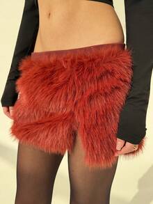 Aloruh Damen Winter Alltagskleidung: Neuer Stil Kunstfell Rock, warm und modisch, taillentiefer Schlitz Slim Fit Rock, Weihnachten, Silvester, Lässig