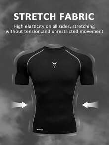 Manfinity Sport Corelite 3件装男士撞色拼接插肩短袖运动T恤，柔软透气，氨纶材质，健身压缩速干，男士压缩T恤，健身T恤套装 - 黑色 - 查看 3