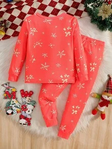 2件套男童可爱圣诞夜光圣诞老人卡通图案长袖修身睡衣套装，秋冬款 - 紅色 - 查看 2