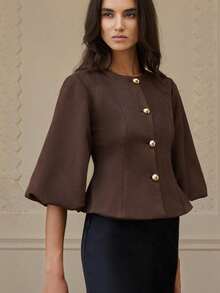 Aveloria Rosie Fashionable Design Elegant Versatile Commuter Cinched Waist Long Sleeve Women Jacket - Brown - View 1