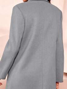 SHEIN Clasi 秋冬翻领双排扣大衣 - 淺灰色 - 查看 7