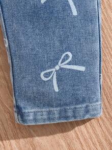 SHEIN Set Denim Motif Minimalis Kasual untuk Balita - Medium Wash - View 3