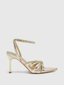 CUCCOO SZL Women's Fashion Pointed Toe Transparent Glass Jelly Gold Evening Party Commute Rhinestone Bow Work Shoes, Women's High Heel Sandals, Backless Sandals - Gold - View 2