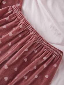 女童睡衣，可爱粉色爱心印花，柔软抓绒面料，长袖开衫+长裤两件套睡衣套装 - 彩色 - 查看 6