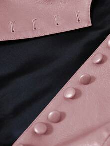 Aveloria Modichic Round Neck Button Waist Cinched Solid Color PU Sleeveless Commuter Jacket - Pink - View 7