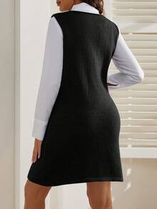 SHEIN Maternity Solid Color Minimalist Casual Sweater - Black - View 2