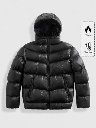 Street Life Men's Solid Color Hooded Zip-Up Padded Coat, Winter