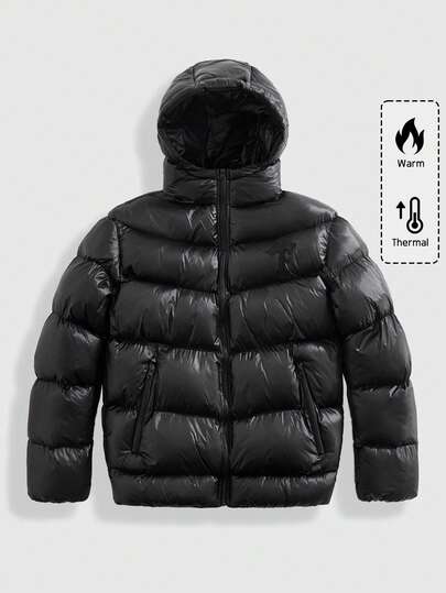 Street Life Manteau matelassé zippé à capuche de couleur unie pour homme, hiver