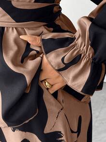 Elenzga 2 件女式套装：方领长袖印花衬衫和休闲宽松松紧腰裤，服装 - 彩色 - 查看 5