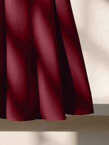 Franclia 新款高腰纯色显瘦优雅黄色女裙 - 酒紅色 - 查看 3