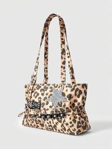 ROMWE Grunge Punk Leopard Star Rivet Shoulder Bag - Brown - View 2
