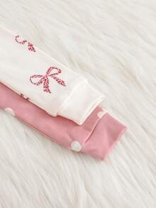Cozy Pixies 4 pezzi Set pigiama da bambina con maglietta a girocollo in maglia morbida con cuori e fiocchi, e leggings in vita elastica, aderente - Rosa - Visualizzare 5