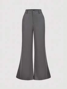 SHEIN MOD Women's Simple Commuter Notched Collar Cinched Waist Blazer And Flare Pants Suit, Women Suit Set, Grey Two Pieces Set Women,Bell Bottom In Fall/Winter - Grey - View 5