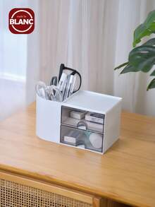 Madebyblanc 1pc Mini Organizador de Mesa com 2 Gavetas, Porta-lápis multifuncional para mesa, Caixa de armazenamento simples e criativa para artigos de papelaria e material de escritório para escola, escritório, dormitório, Organizador multicompartimento, Organizador de maquiagem, Material escolar, Presente de Natal, Presente de Natal - Multicolorido - Ver 5