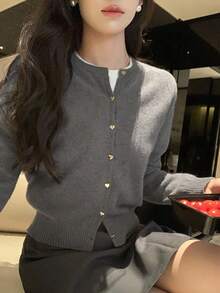 DAZY Women's Loose Fit Gray Cardigan Sweater, New Arrival For Autumn/Winter - Grey - View 6