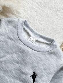 Vintaside Kids Baby Boy 2pcs Set,Gray,Winter,Modest,Family Matching Knight Embroidery Fleece Thickened Warm Sweatshirt & Tapered Pants,Casual Sporty Kids Outfits - Light Grey - View 5