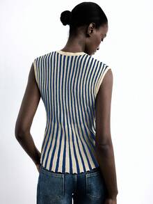 Maija Damski, jednorzędowy kardigan w paski z rozcięciem z przodu, odpowiedni do miejskich dojazdów, na co dzień, do biura, na elegancki strój, na zimowy sweter, na Boże Narodzenie, noworoczne przyjęcie i spotkanie, podstawowy ubiór wierzchni