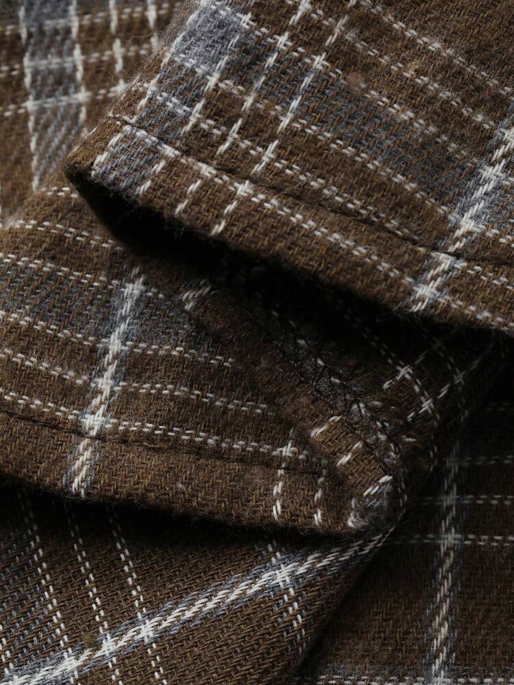 Plaid Loose Women Long Sleeve Single-Breasted Top And Pants Pajama Set, Fall & Winter Clothes