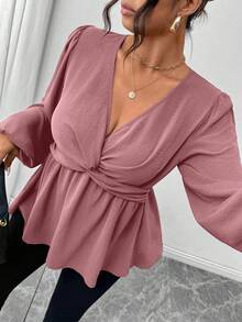 Firerie Áo sơ mi dài tay chữ A đơn giản, màu xanh lá cây cỡ lớn dành cho nữ, mùa thu/đông - Bụi hồng - Xem 8