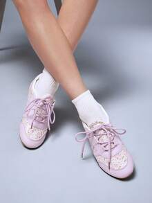 Solezae Women Shoes Comfy Floral Print Flat Everyday Dreamy Casual Basic Cute Ballet Sneakers - Violet Purple - View 4