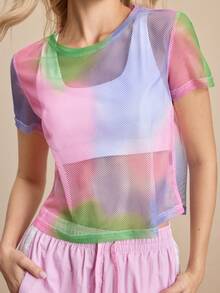SHEIN Cheerettes 女士渐变色休闲短袖运动T恤 - 彩色 - 查看 4