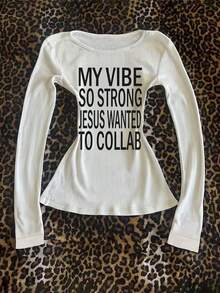 Glimmora 街头、嘻哈、哥特、摇滚、原宿、Y2K风格印花女式长袖圆领卫衣 - 白色 - 查看 3