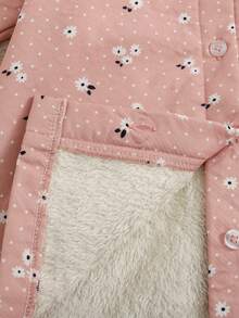 SHEIN Playful Pals Baby Girl Casual Everyday Commute Vacation Polka Dot & Ditsy Floral Thermal Lined Hooded Jacket, Autumn/Winter - Multicolor - View 3