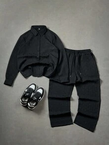 Manfinity Hypemode Bộ quần áo dài tay và áo sơ mi sequin thường ngày cho nam - màu đen - Xem 1
