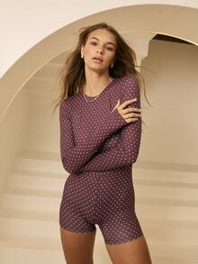 Aralina Leisurwear Polka Dot Halter Neck Stretchy Fitted Workout Jumpsuit With Headband - Brown - View 9