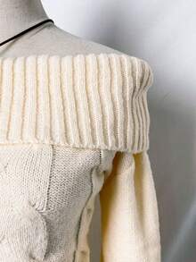 SHEIN Unity Vestido de punto casual de hombros descubiertos de unicolor para mujer, otoño/invierno - Albaricoque - Ver 4