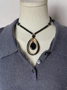 SHEIN Tall 高翻领针织背心，春夏休闲女士针织上衣 - 深灰色 - 查看 4