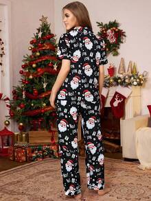 SHEIN 粉色郁金香印花翻领短袖睡衣套装（女款） - 彩色 - 查看 2
