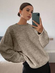 Livesso Women's Casual Loose Fit Drop Shoulder Long Sleeve Sweater, Autumn/Winter - Khaki - View 4