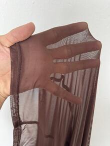 Rustia Sexy V-Neck Ruffle Patchwork Slim Fit Mini Dress - Brown - View 3