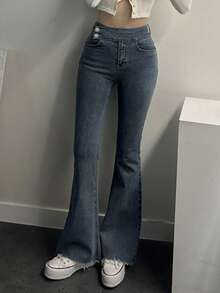 DAZY Quần jean ống loe dáng ôm thường ngày dành cho nữ - Rửa trung bình - Xem 2