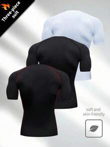 Manfinity Sport Corelite Áo thun thể thao nam tay ngắn raglan cổ tròn in hình bò tót, áo nén tập gym, áo nén nam, áo nén nam - màu đen - Xem 2