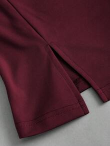 Sweetra 2 件套办公室女士简约长袖衬衫和直筒裤套装，秋季 - 酒紅色 - 查看 7