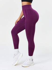 Seamluxe SHEIN Sport 女士纯色休闲运动紧身裤 - 紫色 - 查看 5
