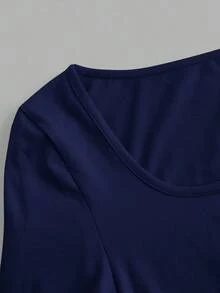 Slaydiva 3pcs/Set Solid Color Black, White, Blue Versatile Crew Neck Plus Size T-Shirts, Basic Casual Tops For Women, Suitable For Spring And Autumn/Winter - Multicolor - View 3