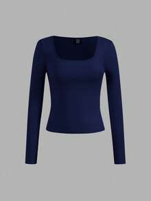 Slaydiva 3pcs/Set Solid Color Black, White, Blue Versatile Crew Neck Plus Size T-Shirts, Basic Casual Tops For Women, Suitable For Spring And Autumn/Winter - Multicolor - View 10
