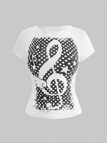 ROMWE Avant Áo thun chấm bi in hình cánh chim nhạc Punk Rock dành cho nữ - trắng - Xem 9