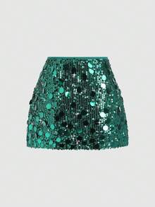 Sweetra 女式时尚多色亮片优雅裙裤 - 墨綠色 - 查看 2