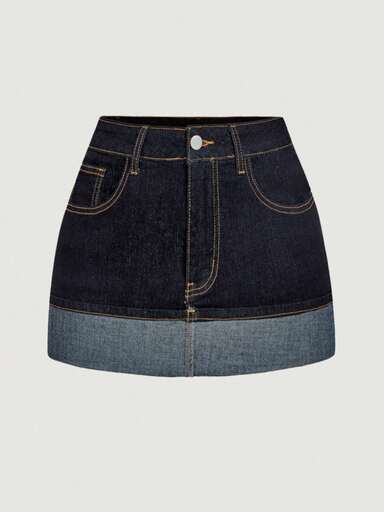 SHEIN MOD Women's Casual Washed Color Block Patchwork Denim Mini Skirt