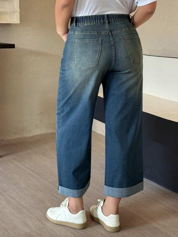 Dazy Plus Light Wash Distressed Hem Fitted Straight Leg Cropped Jeans, Plus Size Women, All Season Jorts