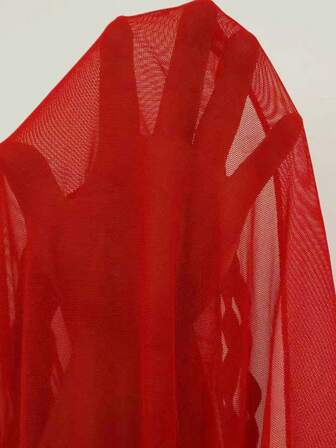 Summer Beach Sheer Bikini Set Pearl Decor Halter Triangle Bra & V-String Bottom & Cover Up Dress 3 Piece Bathing Suit