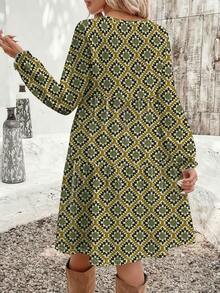 EMERY ROSE Rochie lungă de damă, elegantă, cu imprimeu geometric retro, mărime plus, toamnă/iarnă - Multicolor - Vizualizare 2