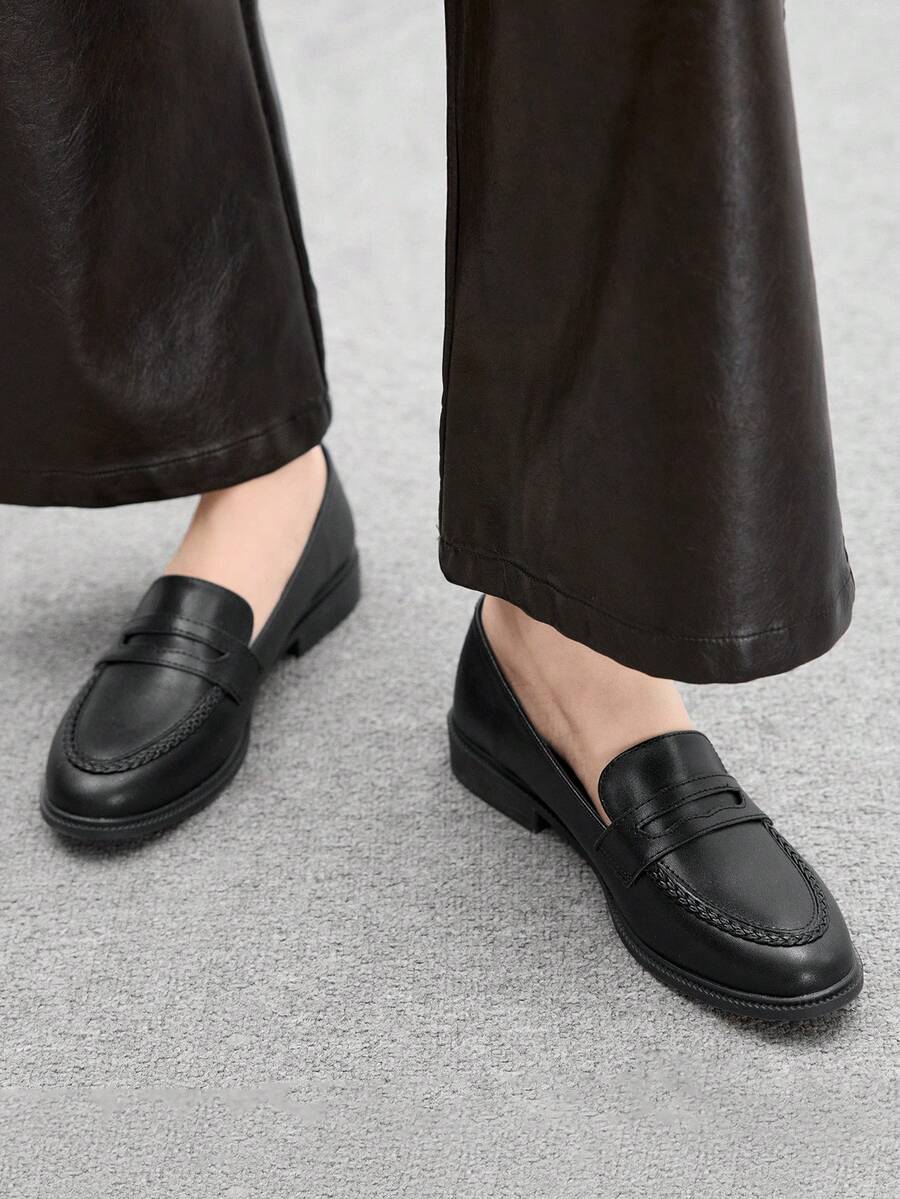 CUCCOO BIZCHIC Damen Neue Quadratische Zehenform Weiche Leder Loafer, Schwarz, Vielseitig für Pendeln und Arbeit - Schwarz - Übersicht 1