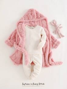 Cozy Pixies Baby Mädchen Fleece dick einfarbiger Kapuzenmantel mit Gürtel, vielseitig und bequem - Pink - Übersicht 5